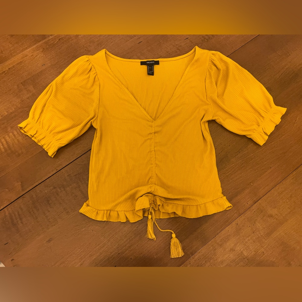 Forever 21 Mustard Ruffle Hem Blouse